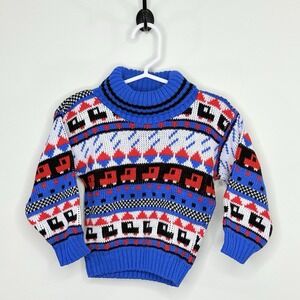Park Bench Kids Boys Size 24M Months Colorful Soft Sweater Trucks Geometric EUC